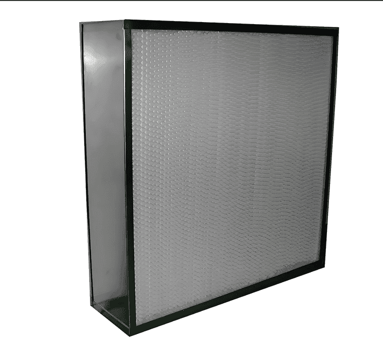 High-efficiency particulate air filter with baffles
